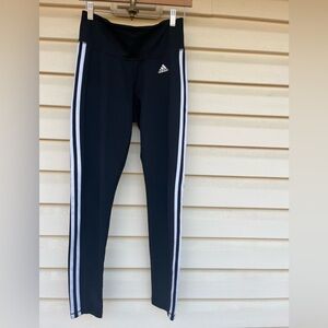 Adidas Climalite black joggers, side stripes, logo, high wasted, straight leg, M